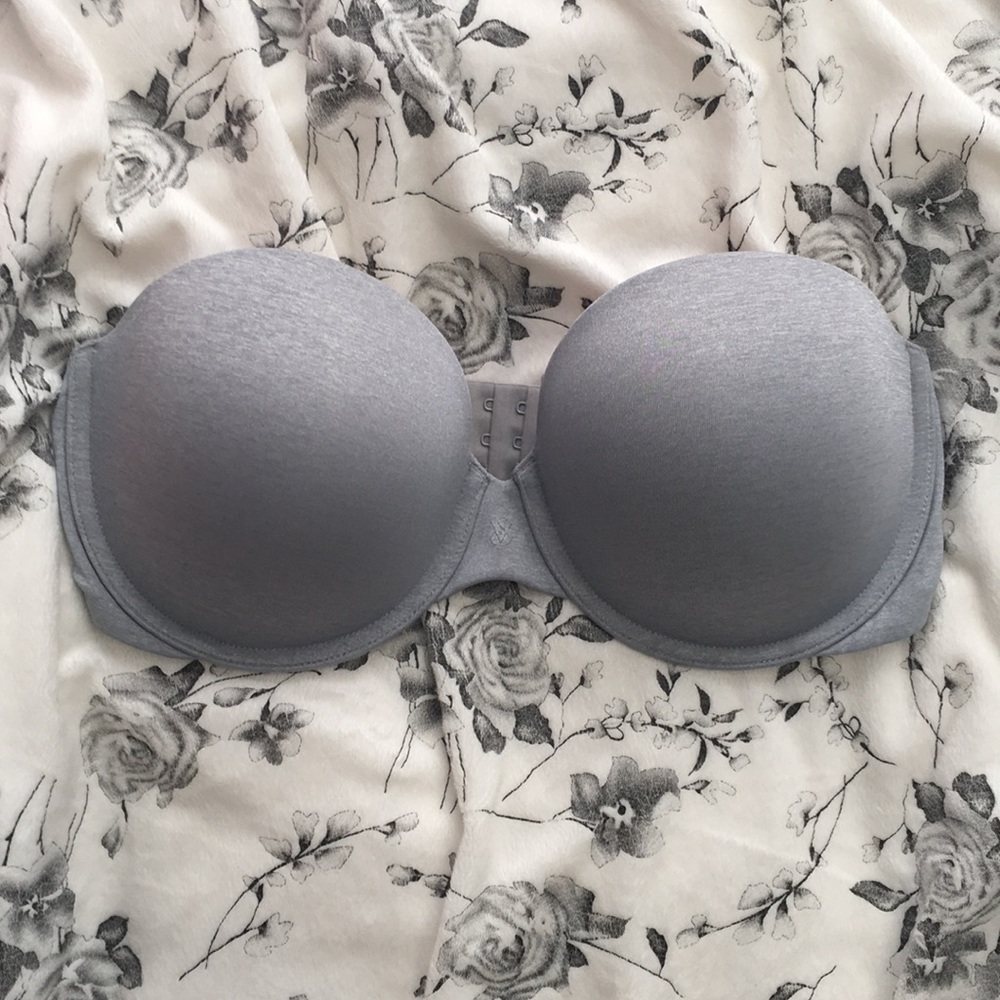Gray strapless bra